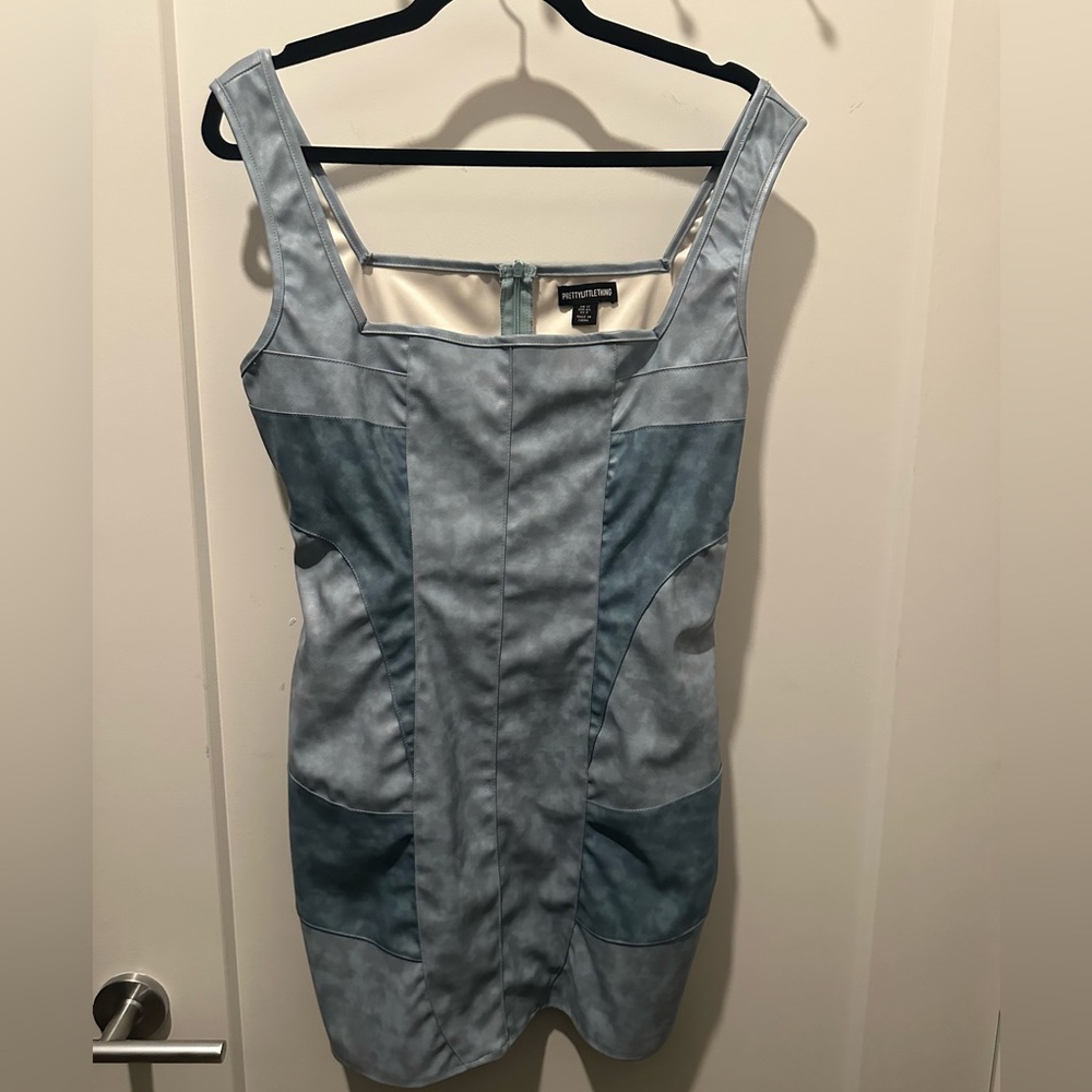 BLUE FAUX LEATHER CONTRAST PANEL dress